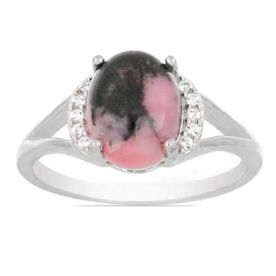 BUY STERLING SILVER NATURAL RHODONITE GEMSTONE CLASSIC RING